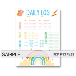 Baby Daily Log, Daycare Chart, Babysitter Chart, Newborn Tracker