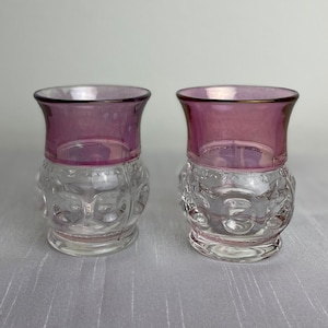 2 Vintage Tiffin Glass King&#39;s Crown Thumbprint Red Tumblers 4&quot; 8.5 oz Juice