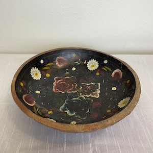 Vintage Mexican Folk Art  Handpainted Jicama Bowl Made in Mexico Wood Bowl
