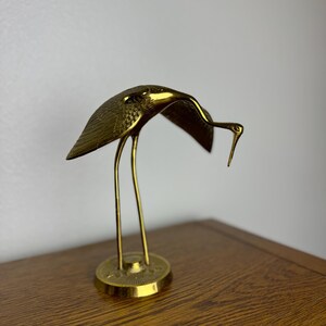 Vintage Solid Brass Mid-Century Crane Egret Stork Heron Bird Figurine 7.5&quot; Tall