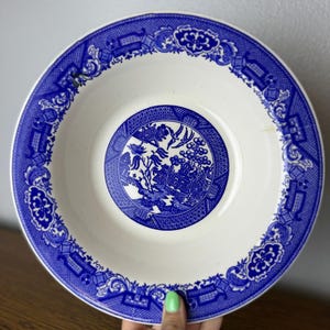 Vintage Blue Willow 9&quot; Flat Rim Serving Bowl Blue White Bowl Stoneware Willow Ware