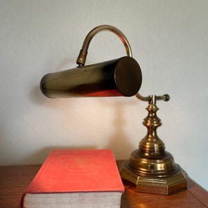 Vintage 1980s Brushed Brass Desk Lamp, Brass Bankers Lamp, Underwriters Desk Lamp, Brass Lamp