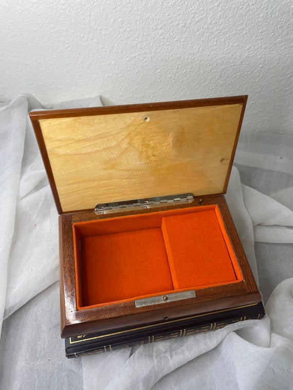 Vintage Reuge Wooden Jewelry Box Made in Italy Fl… Gem