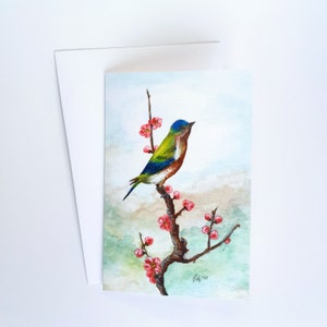 Cherry Blossom Song bird Watercolor Greeting Card - Single, Set of 5 or 10
