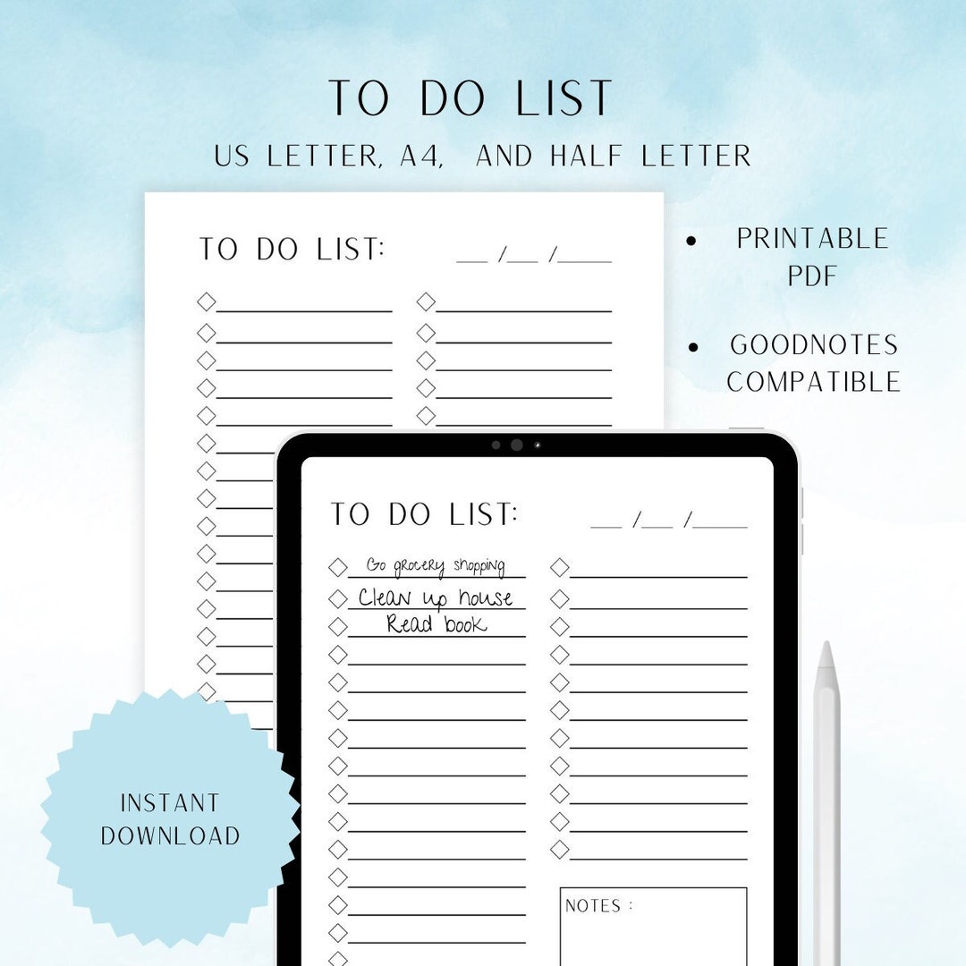 Goodnotes to Do List for School to Do List for Work Digital to Do List