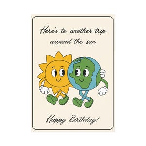Carte postale d'anniversaire rétro, cartes de joyeux anniversaire, esthétique vintage des années 70, un autre voyage autour du soleil