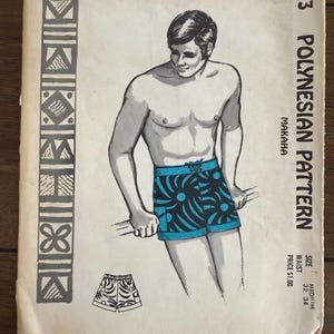 1970er Polynesische Badehose Schnittmuster: Herren Medium (Taille 32-34) Vintage Makaha 213
