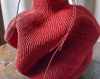 Rode Bolga-mand | rode decoratieve mand | Handgeweven mand | Plantenmand | Opbergmand