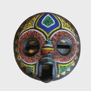 Hand crafted wood mask| African mask|Wall Mask|Home decor|tribal mask|vintage mask|Unique gifts|Beaded mask