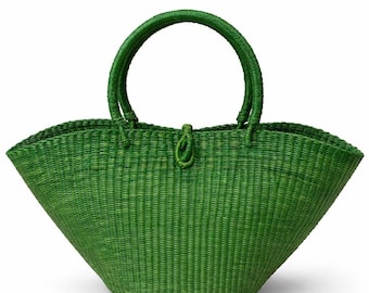 Handgefertigte Bolga Handtasche | Sommer Bolga Korbtasche | Ghanaische Markttasche | Umweltfreundliches Geschenk für sie | Bunte Stroh Tote