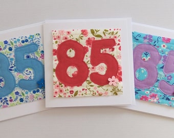 Personalised 85th Birthday Card | Flower Greeting Card | Handmade Birthday Gift Card | Unique birthday card | Age card | Custom fabric card