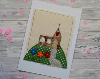 Handmade Church Card | Wedding Fabric Card |  Anniversary Greeting Card