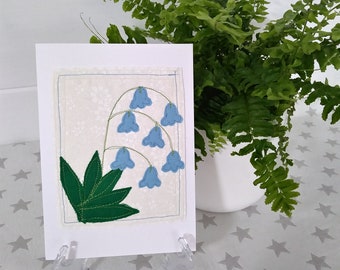 Handmade fabric bluebell card, Mothers day card, appliqué fabric card, Floral gift, Birthday flower, Unique celebration card,Happy birthday