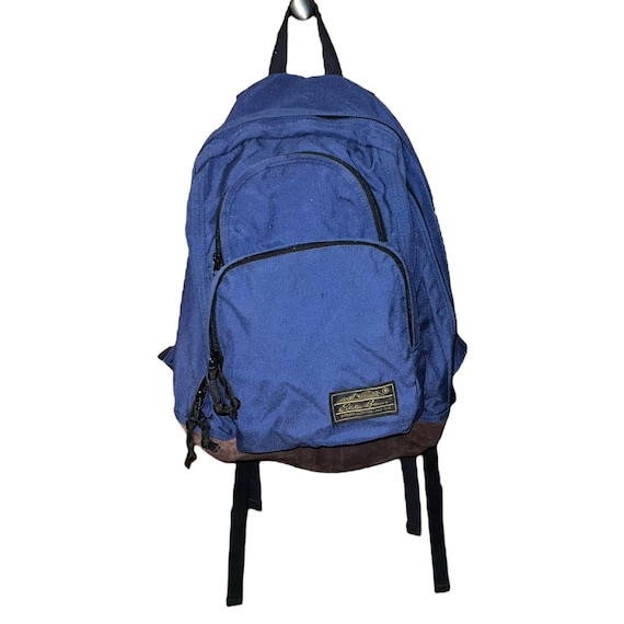 Vintage Eddie Bauer Backpack 90s Green Leather Bottom Nylon Etsy