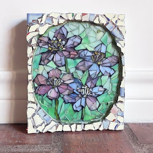 Lavender Blue Wildflowers Stained Glass Mosaic – Handmade Wall Art with Subtle Whimsical Charm, Ready-to-Hang Decor