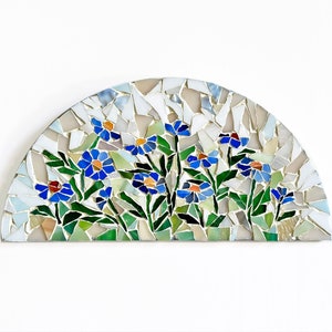 Blue daisies stained glass mosaic