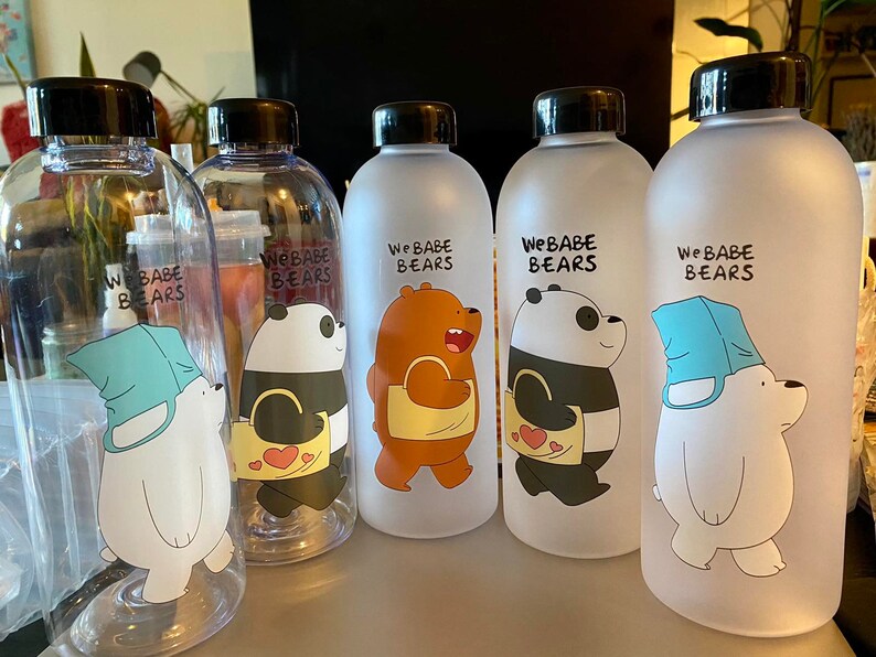 Drinkware Water Bottles 1000mL We bare bears transparent frosted water ...