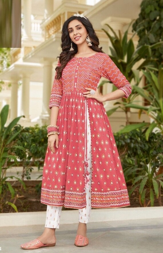 Kurti With Overlay Shrug Ready Stitched Cotton Outfit Size XL Events and Gifting Etsy UK