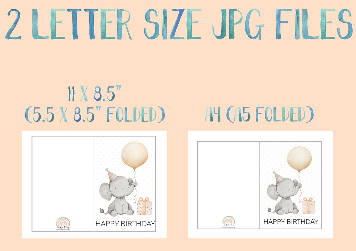 Printable Birthday Card / Happy Birthday Card / Cute Elephant With ...