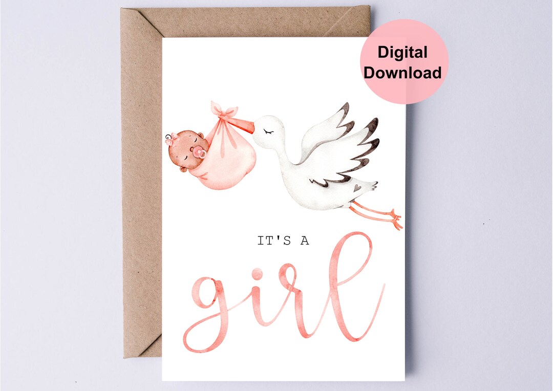 Printable New Baby Card / Baby Shower Card / It's A Girl Card / Stork ...