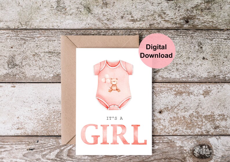 Printable New Baby Card / Baby Shower Card / It's A Girl Card / Pink ...