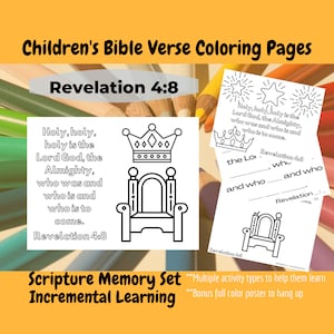 Revelation 4:8 Bible Verse Scripture Memory Coloring Page Set for Children / Kids -- Sunday School, Homeschool, Children&#39;s Church