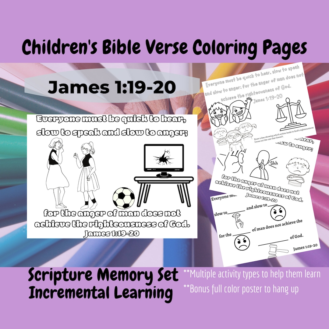 James 1:19-20 Bible Verse Scripture Memory Coloring Page Set for ...