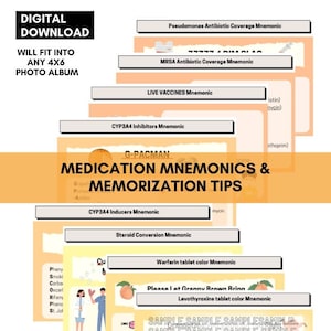 Medication MNEMONICS Cheat Sheet | 4x6 Digital Prints/Booklet Inserts for Healthcare Students