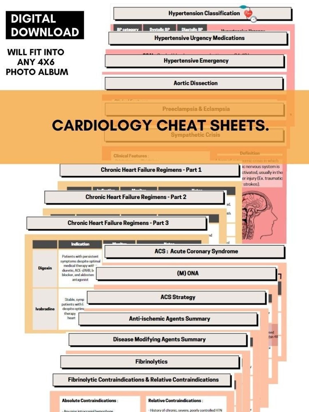 Cardiology Cheat Sheet 4x6 Digital Prints/booklet Inserts for