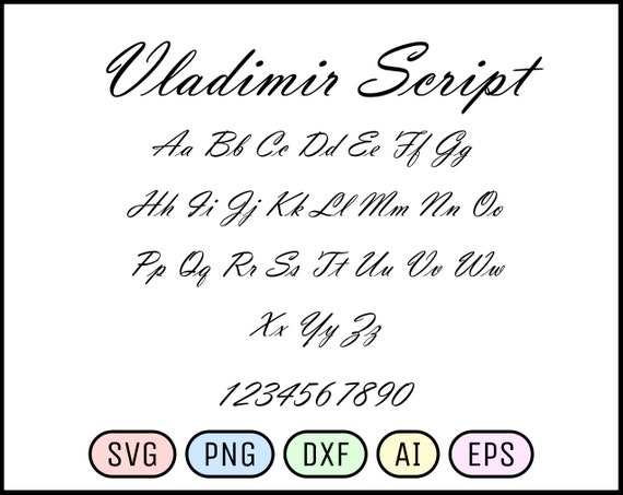 Vladimir Script Font Svg Png Ai Eps Dxf Alphabet/font - Etsy India