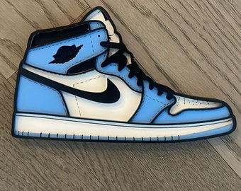 Nike shoe Decor - Jordan 1s - black, white and baby blue - Multi layer wood sign - Sneakers - unique gift - handmade.