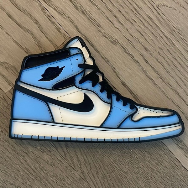 Nike shoe Decor - Jordan 1s - black, white and baby blue - Multi layer wood sign - Sneakers - unique gift - handmade.