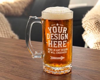Personalized Beer Mug with Photo, Logo or Text | Custom Engraved Glass Beer Mug | Beer Stein Gift