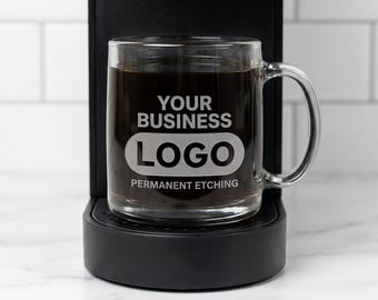 Custom Etched Glass Coffee Mug, Personalized 13oz Cup with Name or Logo