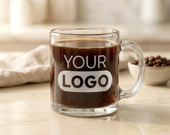 Custom Engraved Glass Coffee Mug | Personalized Logo Business Cup 13oz