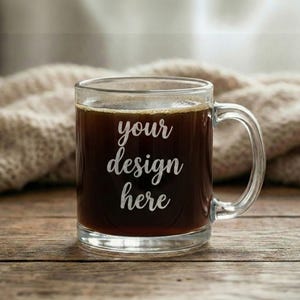 Custom Etched Glass Coffee Mug | Personalized 13oz Cup | Engraved Logo, Photo, or Name | Unique Gift for Birthday, Wedding, Office