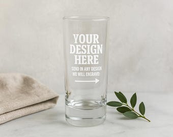 Engraved Shot Glass – Wedding Shot Glass, Groomsmen Gift, Personalized Glassware, Bachelor Party Favor, Logo or Photo Etched Barware Gift