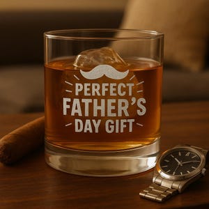 Custom Father’s Day Whiskey Glass – Etched Gift for Dad, Grandpa, Husband – Personalized Rocks Glass