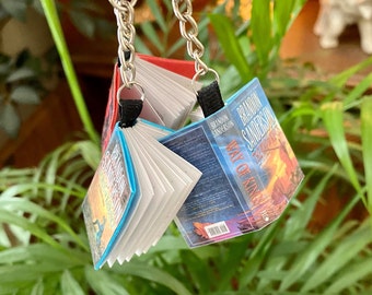 Custom Mini Book Keychains - 1.5" Tall - Open Pages With Real Type - Fully Laminated and Waterproof