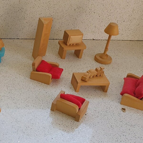Volledige set poppenhuismeubels, vintage IKEA, dik, solide, robuust, vroege jaren - 23 stuks