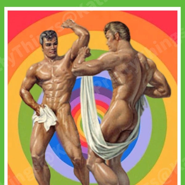 Gay Pin Ups 2 x Gay Art Print, Poster, Gay Pulp Art, LGBT, Gay Pride Flag - DIGITAL DOWNLOAD - 2 x Posters