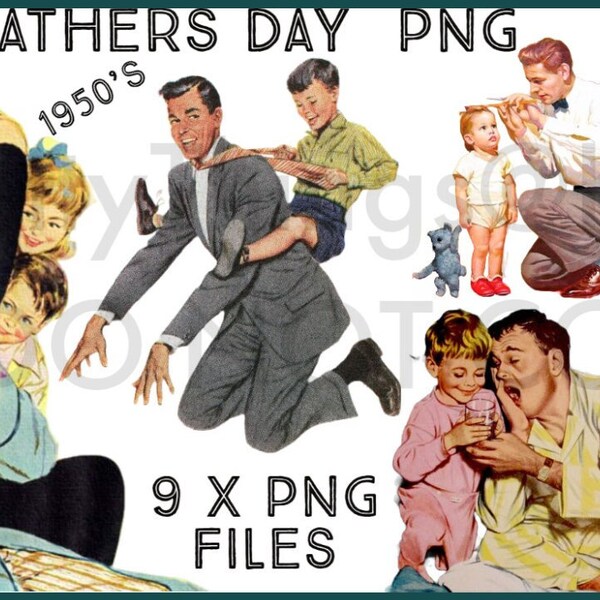 Fathers Day, Clip Art, PNG,  Men, Man, Funny, Vintage, 1950s, Scaleable, Transparent  Background, 6  Separate Image files, INSTANT DOWNLOAD