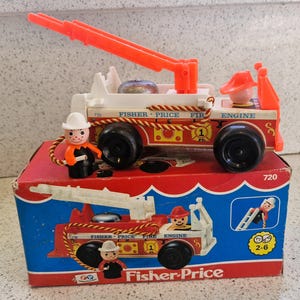 Vintage 1970s Fisher Price Fire Engine Toy with Box