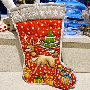 Vintage Kitsch Christmas Stocking, Kitsch, Deer, Reindeer, Vintage Christmas decorations, Kitsch Christmas Decorations, Handmade
