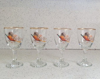 Vintage Sherry Glasses, Pheasant, Pheasant sherry glasses, Game shooting, British, Glorious 12th, Gilt edged, Gift, Price is for one glass