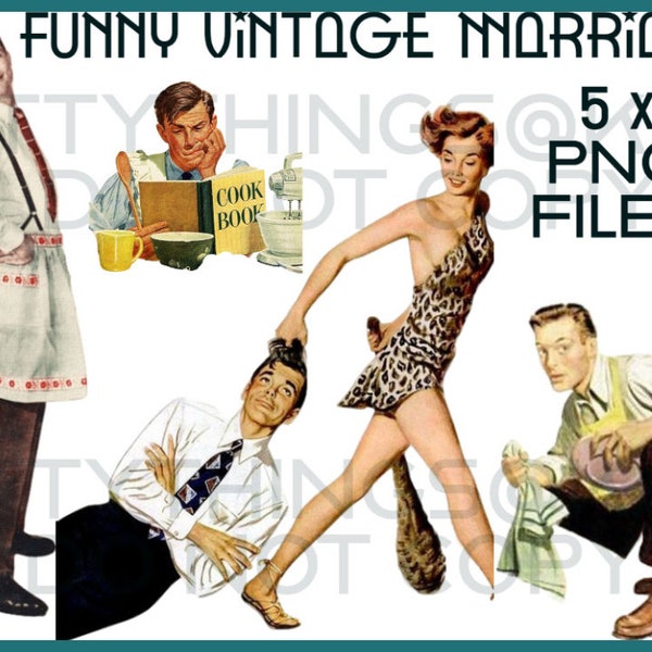 Funny, Marriage PNG, Vintage Marriage, 1950s, Invitation, Clip Art, Transparent  Background, 4 Separate Image files, - INSTANT DOWNLOAD