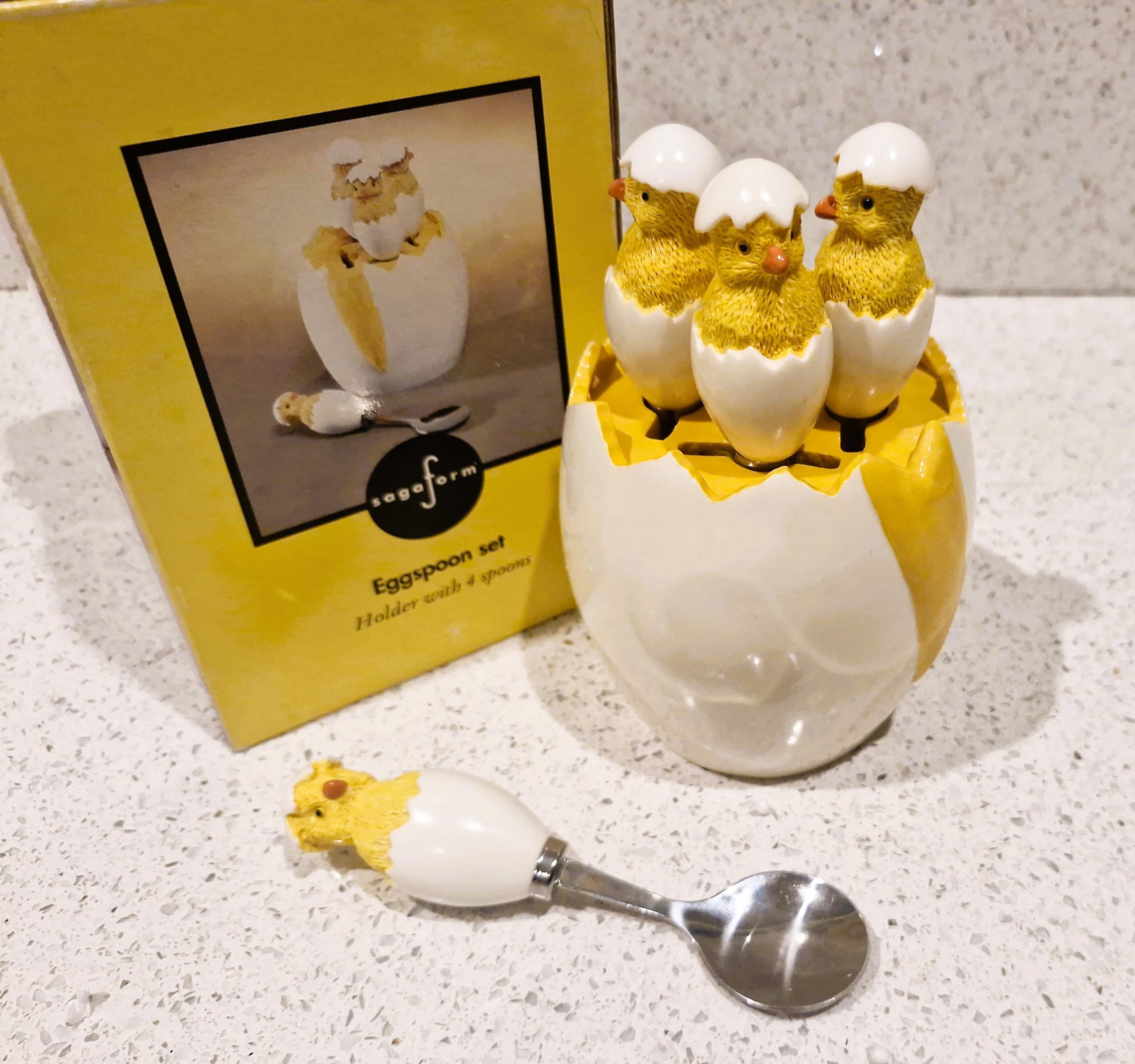 Sagaform Cracked Egg Spoon Set: Chick Teaspoons & Holder, Boxed