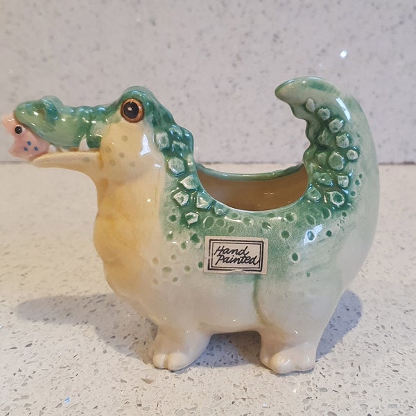 Rare, Fitz & Floyd, Alligator, Collection, Milk Jug, MINT Condition, Stamped, Makers Mark, 1987, Quirky,  Kitchenailia, Anthropomorphic