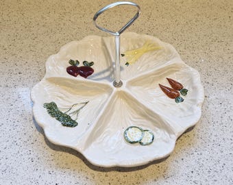 Majolica-crudités: handgeschilderde serveerschaal uit Kilsboro Ware