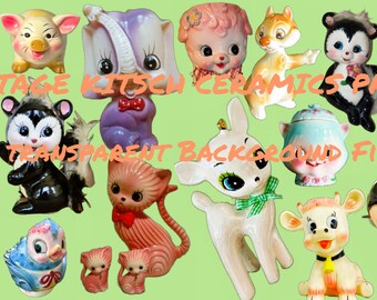 Kitsch, Quirky, Vintage Ceramics Pictures, Images, 50s, 60s- 16 x Transparent Background PNG files - INSTANT DOWNLOAD